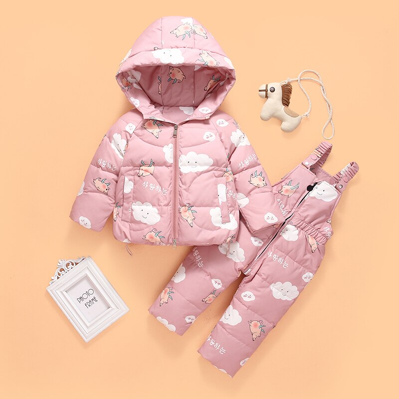Veste en duvet de canard blanc | Vêtements d'hiver pour bébés et filles, manteau à capuche pour garçons, combinaison de pantalon, tenue chaude pour enfants,: Rose / 3T