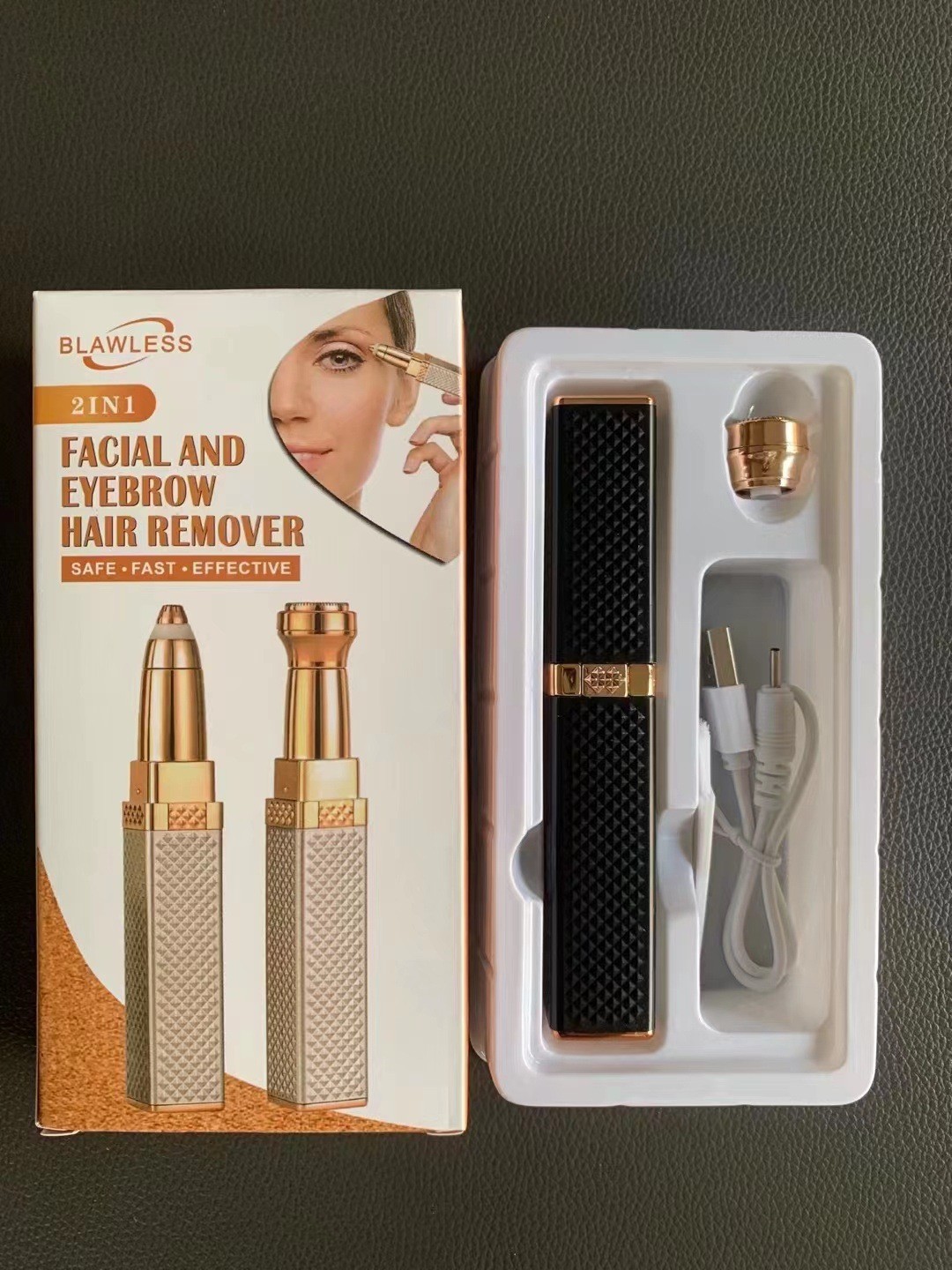 Rechargeable 2-in-1 Eyebrow Razor and Hair Shaver with LED Light Painlessly Remove Peach Fuzz Facial Hair Eyebrows Lips Trimmer: WHITE