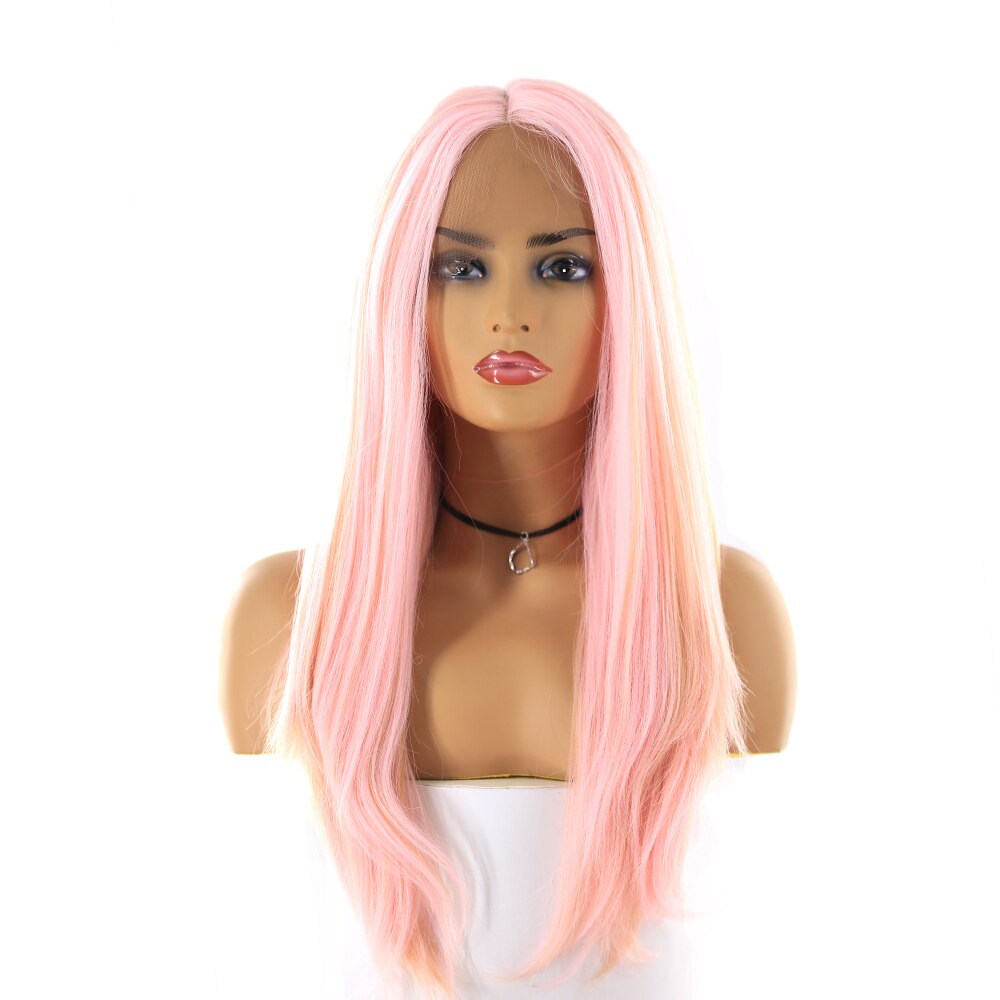 Ombre Red Synthetic Lace Front Wigs SOKU Long Straight Wig Middle Part Glueless Heat Resistant Fiber Wig For Women Cosplay #613: P ROSE GOLD