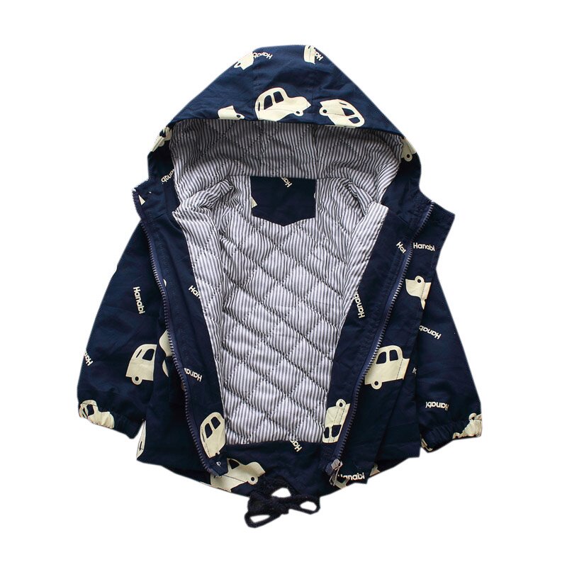 Kinderen Winter Jas Katoenen Jas Cartoon Hooded Warmte Dikke Kinderen Auto Jas Jas Jas Sneeuw Jas Hooded Rits Overhemd: D / 120cm