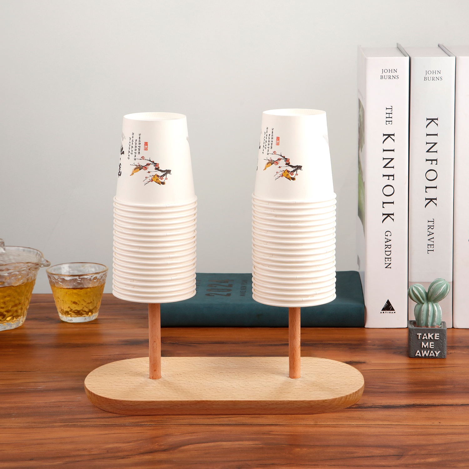 Houten Wegwerp Beker Opslag Houder Water Thee Kopjes Dispenser Rack Plank Mok Display Stand Home Organizer