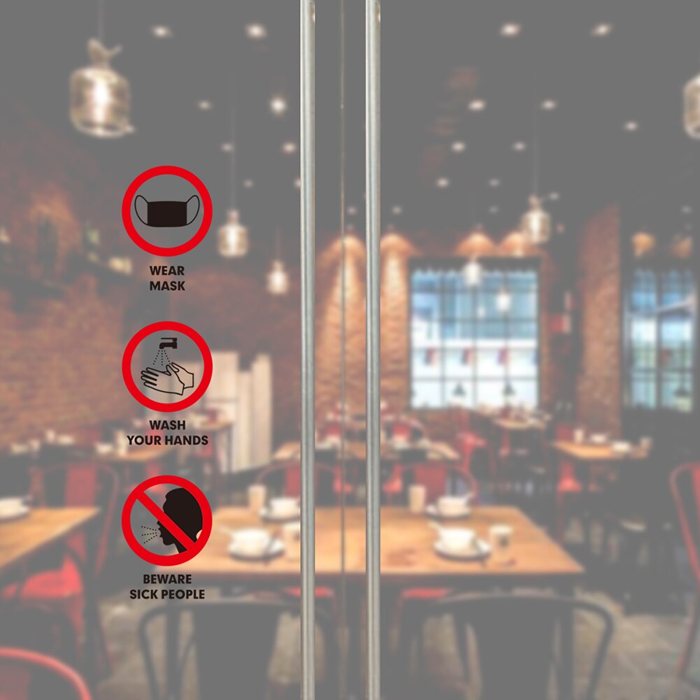 PVC Publicity Sticker Hand Wash Wear Mask Sign Windows Door Warning Decals For Body Door Window Wall Sticker
