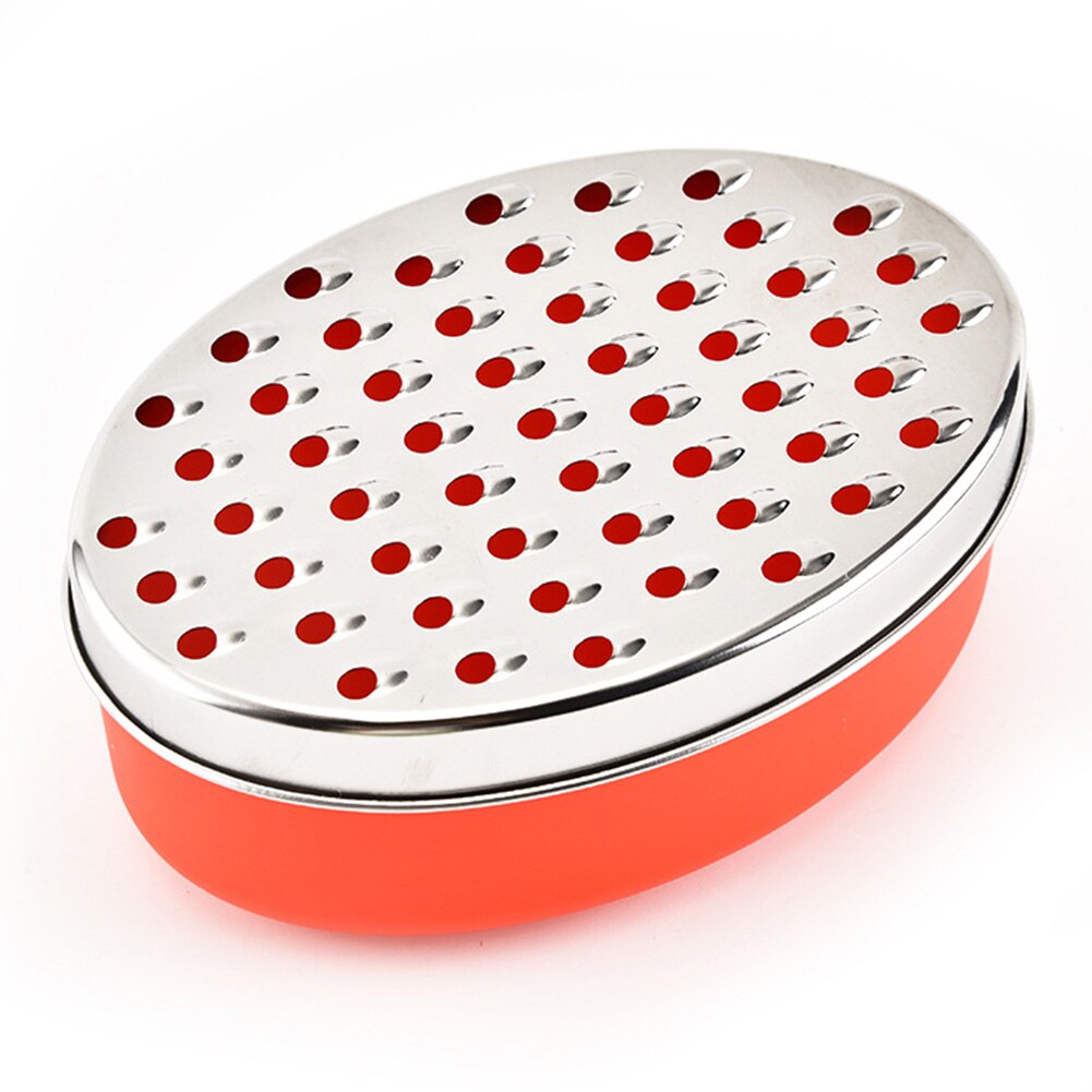 Rallador de queso con caja ovalada, contenedor multifunción, práctico, fácil de limpiar, rebanador, cocina, frutas, rápido, acero inoxidable