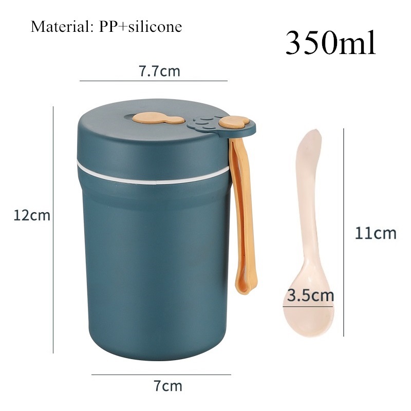 Bento Box Japanese Style for Kids Student Food Container Wheat Straw Material Leak-Proof Square Lunch Box with Compartment: Thermos cup blue