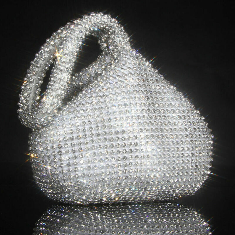 Women Ladies Handbags Silver pouch Crystal Diamante Ladies Party Evening Wedding Clutch Hand Bag Puese /BY