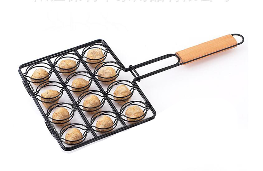 Non-Stick Small Hamburger Grill Basket Mini Burger Press Set Fish and Meatball Grill Basket Meatball Set BBQ Accessories
