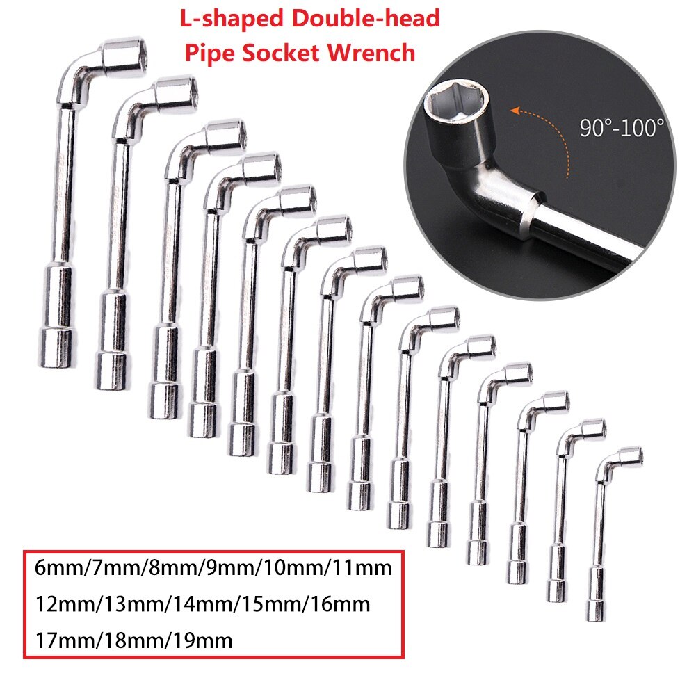 Double-head Casing Pipe Socket Wrench L-shaped Perforated Elbow 7-Shaped Hex Screw Spanner Wrench Socket