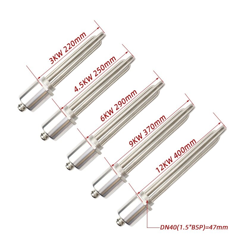 DN40 47mm Thread All SUS304 Stainless Steel Electric Tank Boiler Heater Immersion Water Heating Element 3kw/4.5kw/6kw/9kw/12kw