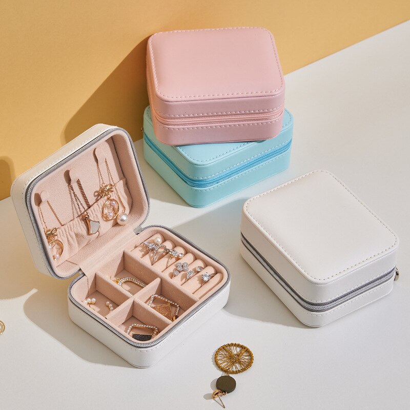 Neceser de viaje para organizar joyas, caja de almacenamiento de joyería de cuero Pu resistente al agua, para el hogar, pendientes, anillo, artículos de organización