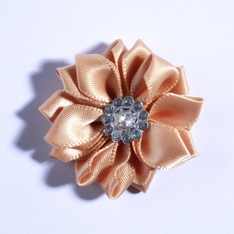 120PCS 4CM Multilayer Mini Satin Flower With Acrylic Button Silk Ribbon Fabric Flower For Head Wear U Pick Color: light green