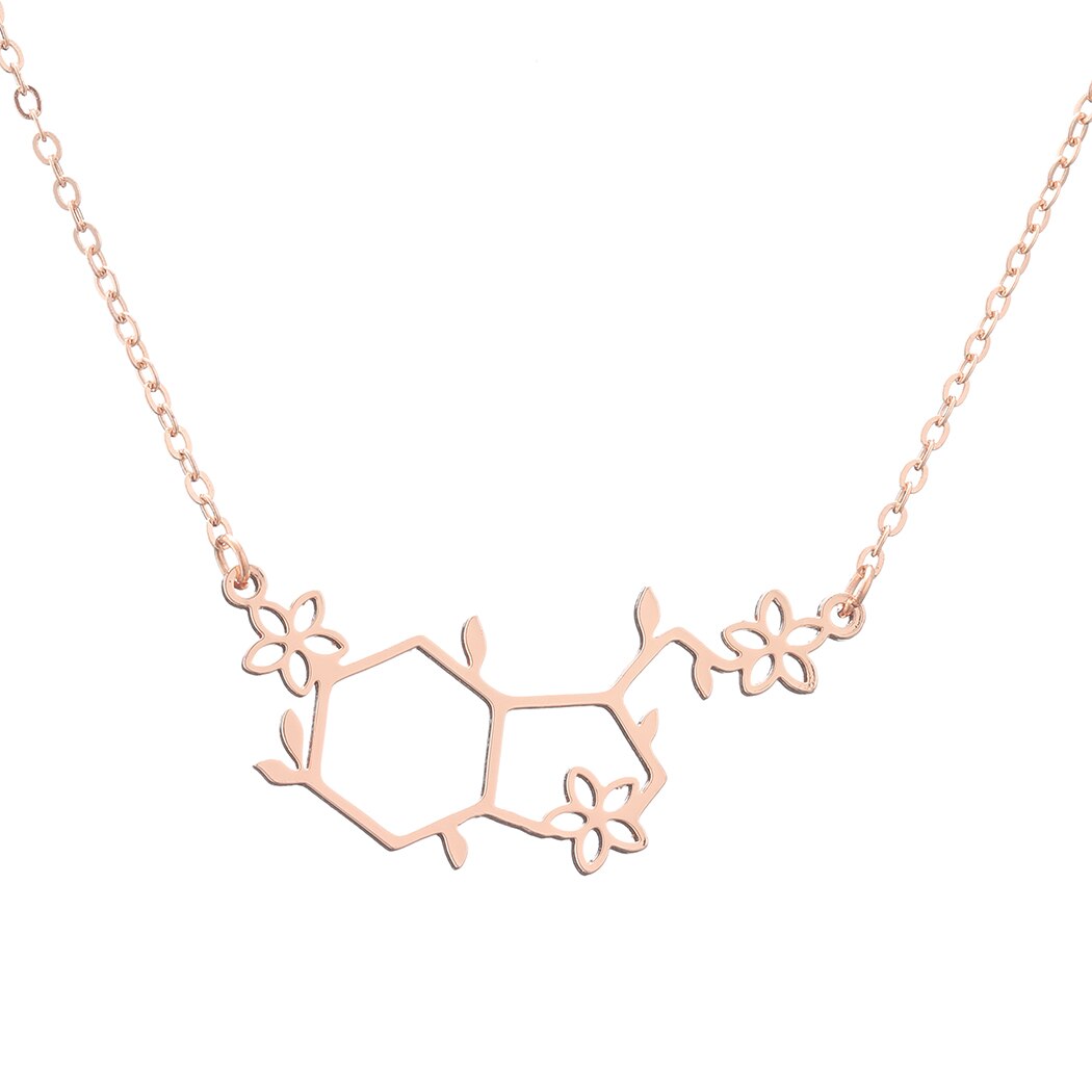 Qiming serotonin molecule with flower pendant necklace for women chemistry science jewelry geometric necklace collar