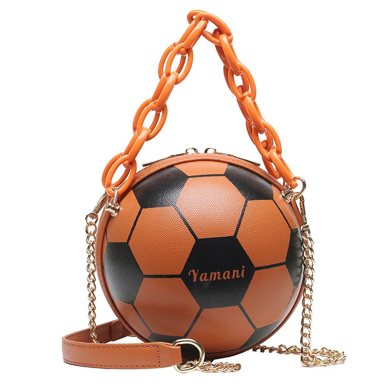 Football Bag Basketball Bag Personality Funny Small Round Bag Handbags For Women Shoulder Bag Leather Messenger Bag: Brown Football