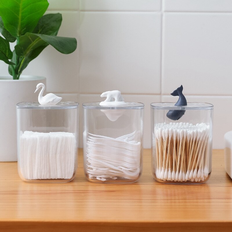 3 Pcs Acrylic Transparent Dust-Proof Desktop Cotton Swab Storage Box Household Cosmetic Cotton Storage Box Organizer