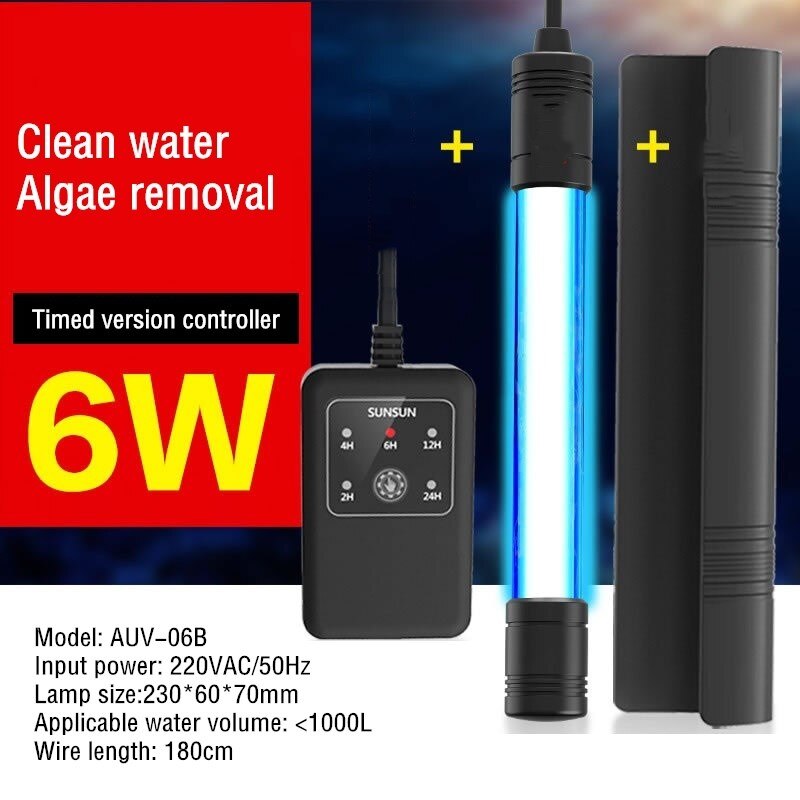 SUNSUN – lampe de stérilisation UV 3W-14W, éclairage étanche avec couvercle pour Aquarium: AUV06B