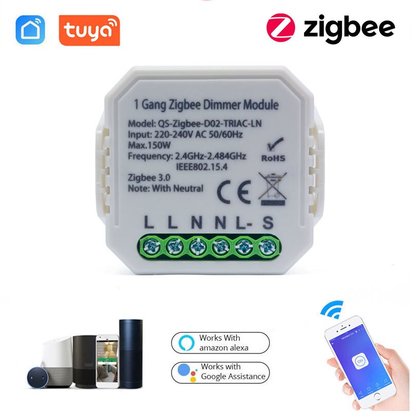 Zigbee 3.0 Smart Wireless Dimmer Switch Module Smart Home Module 1/2 Gang Works With Alexa Google Home Tuya Smart Life APP