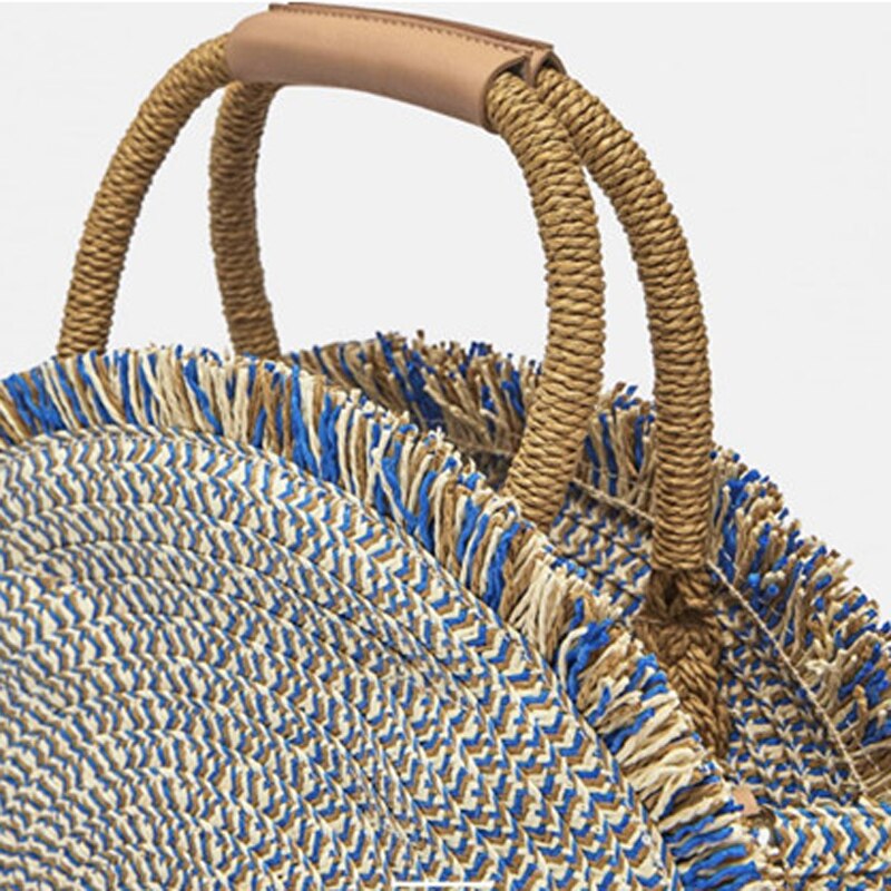 Frauen Bohemian Woven Handtasche Tote Schulter Taschen Sommer Strand Casual Stroh Korb Tasche Retro Kreis Handtasche