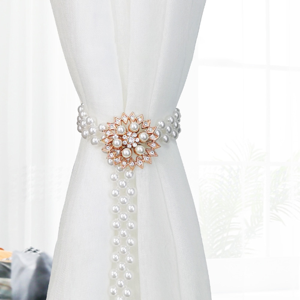 Pearl Adjustable Curtain Tieback Elastic Holder Hook Buckle Clip Pretty And Polyester Decorative Home Accessorie