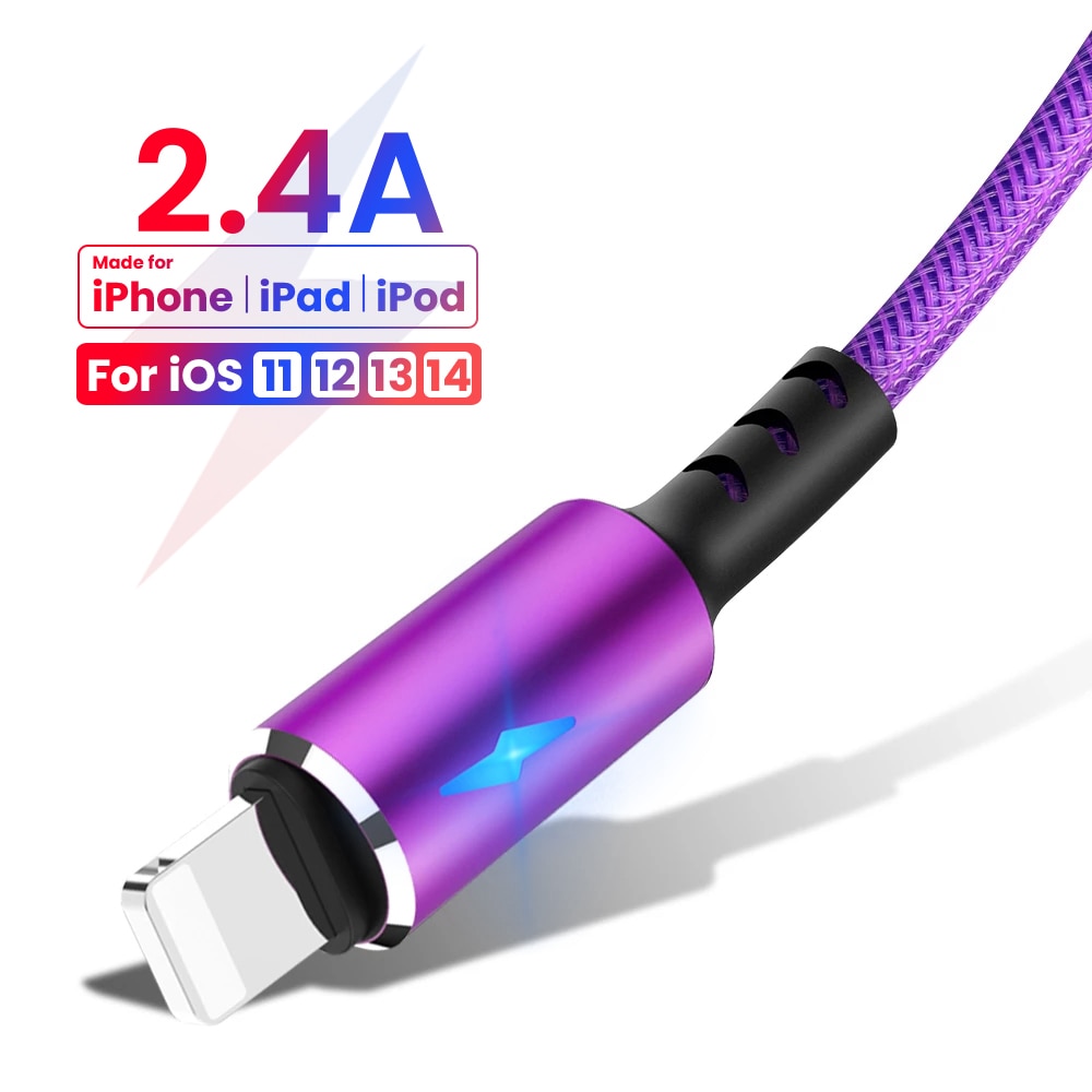 2.4a led cabo de carga rápida para iphone 6 6s 7 8 plus 11 12 pro x xs 5 5S se origem cabo de dados do telefone móvel fio 0.25/1.2/2m