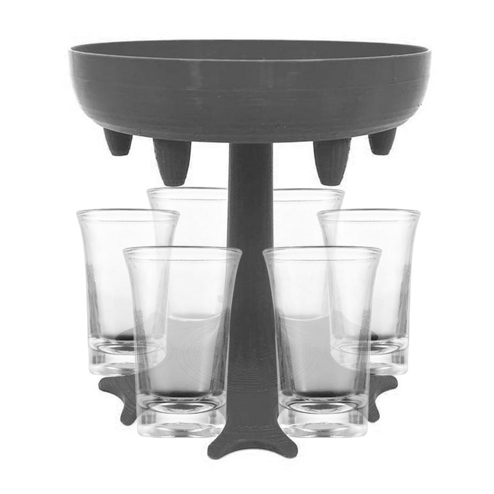 Liquor Dispenser 6 Shot Glass Holder Portable Wine Divider Bar Party Drinking Game Accessory Glass Cup Dispenser Kitchen Tool: Grey with  6 cup