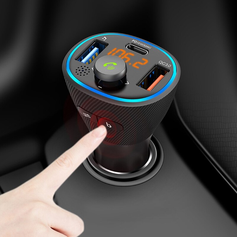 Car Kit Handsfree Wireless FM Transmitter PD18W& QC3.0 One Key Bass Bass Music XXFF