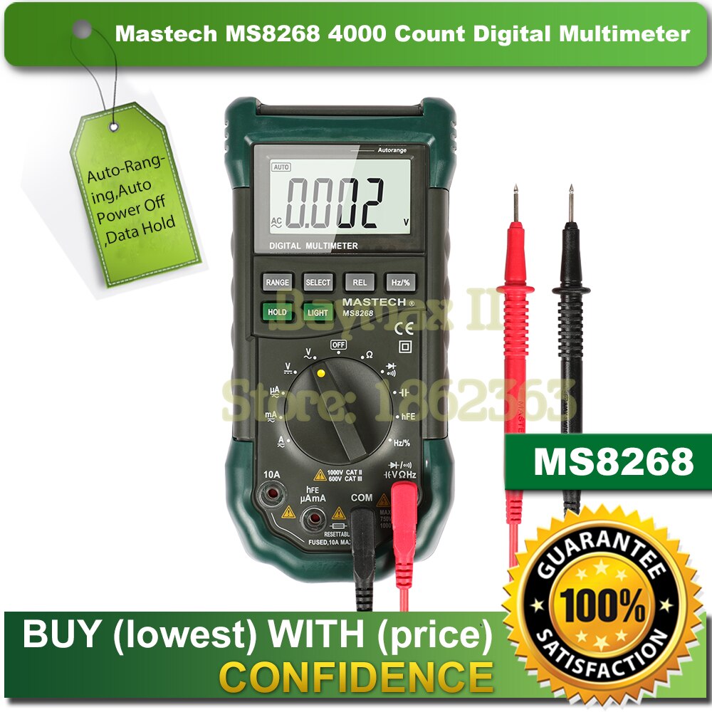 Mastech MS8268 Digital AC/DC Auto/Manual Range Digital-Multimeter mit hFE, Data Hold, Relative Messung und Automatische Abschaltung