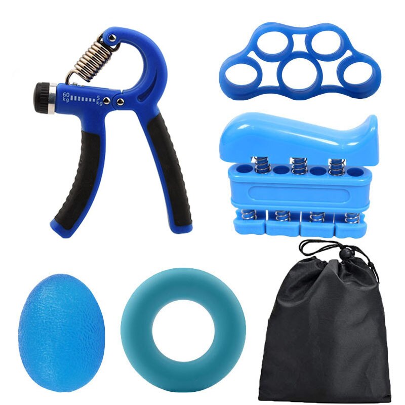 5pcs Fitness Gym Adjustable 10-60KG Hand Grip Ring Finger Forearm Strength Muscle Recovery Hand Gripper Exerciser Training Ball: Blue