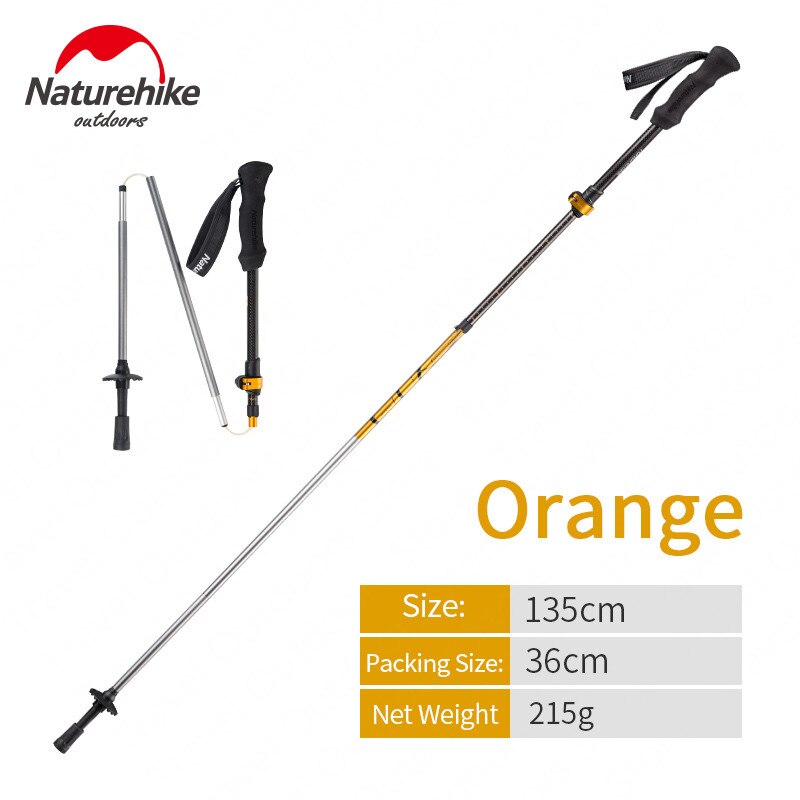 Naturehike Walking Stick Folding Ultraligh Portable Telescopic Hiking Stick Straight Handle Trekking Pole Climb Stick NH17D005-D: Orange
