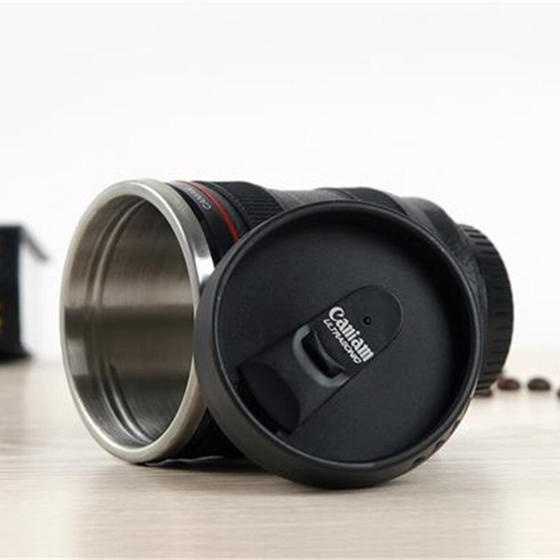 400ml kaffe linse emulering kamera krus øl krus vin med låg sort plastik kop logo krus cafe