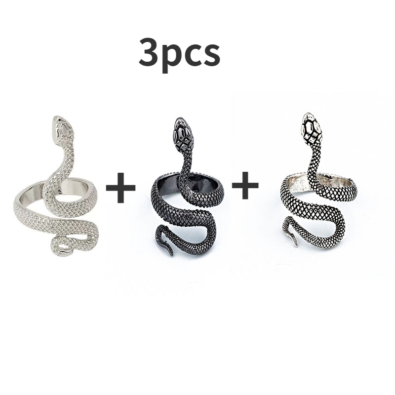 Bague serpent rétro Punk pour hommes et femmes, 4 pièces, couleur Antique exagérée, personnalité de la , stéréoscopique, ouverture ajustable: 2-3pcs