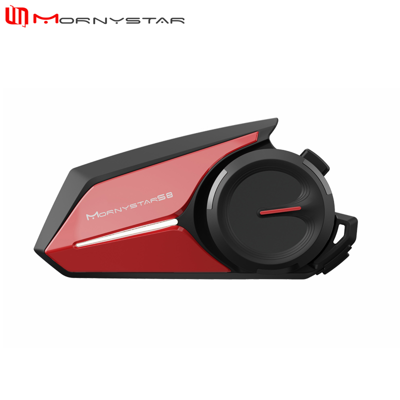 Mornystar S8 Intercom Bluetooth For Motorcycle Helmet Headset FM Music Sharing Helmet Communicator Up to 6 Rider: Red