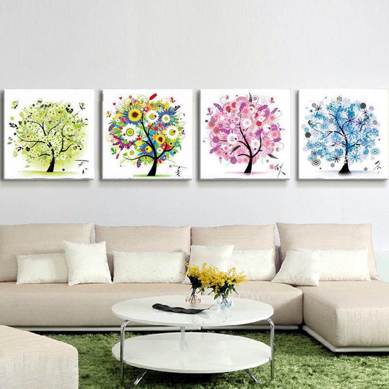 1 Pc Needlework DIY DMC Cross Stitch Sets Embroidery Kit Four Seasons Tree Cotton Thread Home Decor 45x45cm WXV