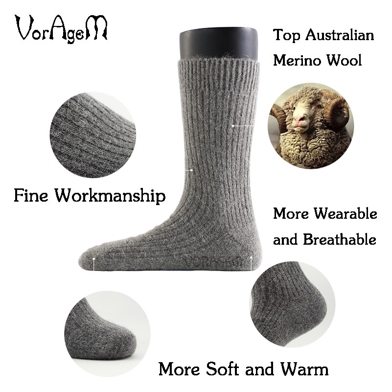 Mannen Super Dikke Merino Wollen Sokken Big Size Mannen Wol Sokken Soild Kleur Winter Warm wollen Sokken 3 Paar = 1 Lot