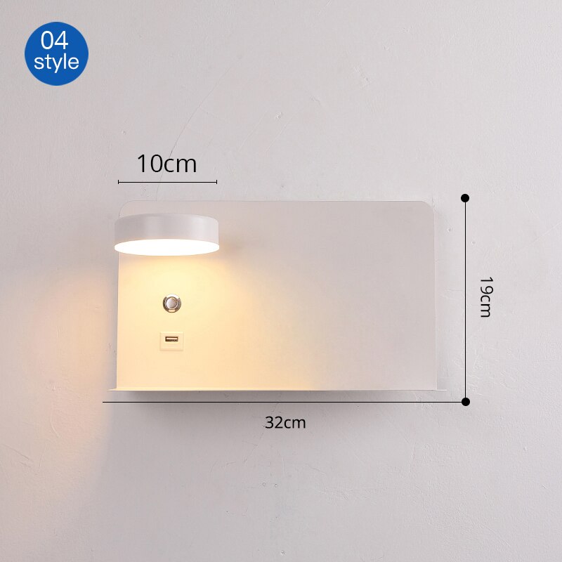 Led væglamper med kontakt og usb interface hvid sort lampe armatur gang gang belysning kunst armatur wandlamp: 04 hvide usb tilbage