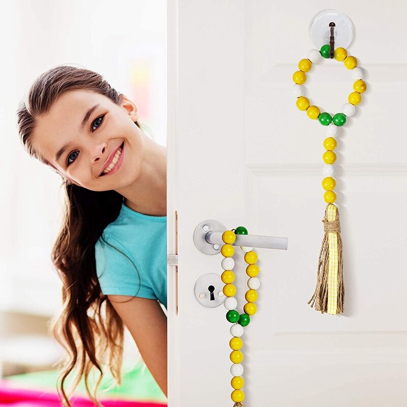 Citroen Hout Bead Garland, Rustieke Kralen Garland Met Kwasten Boerderij Houten Kraal Hangen Decor Houten Kralen Voor Muur Decor