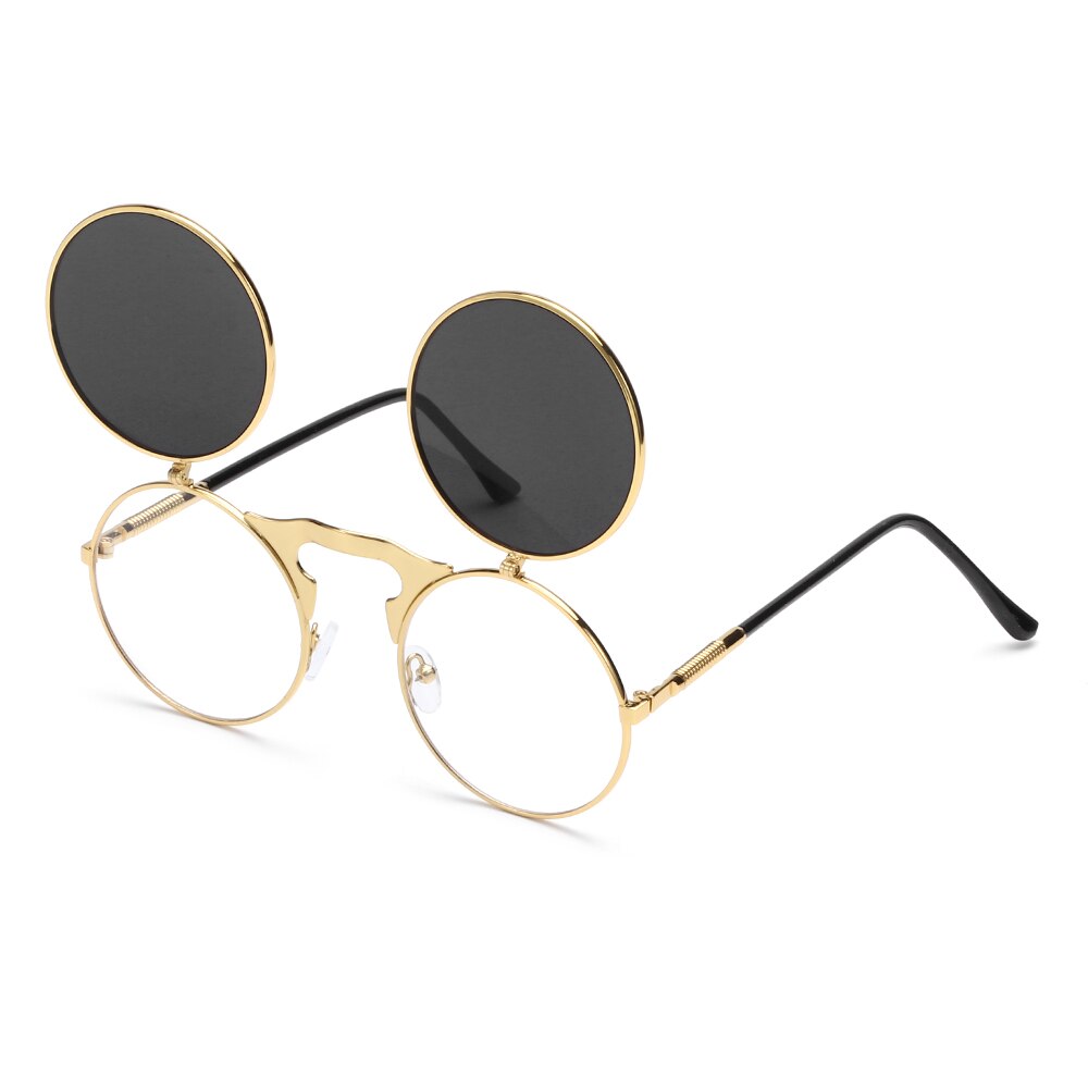 1 PC Vintage Punk Round Flip Up Sunglasses for Men Women Steampunk Driving Sunglasses Summer UV Protection Eyewear