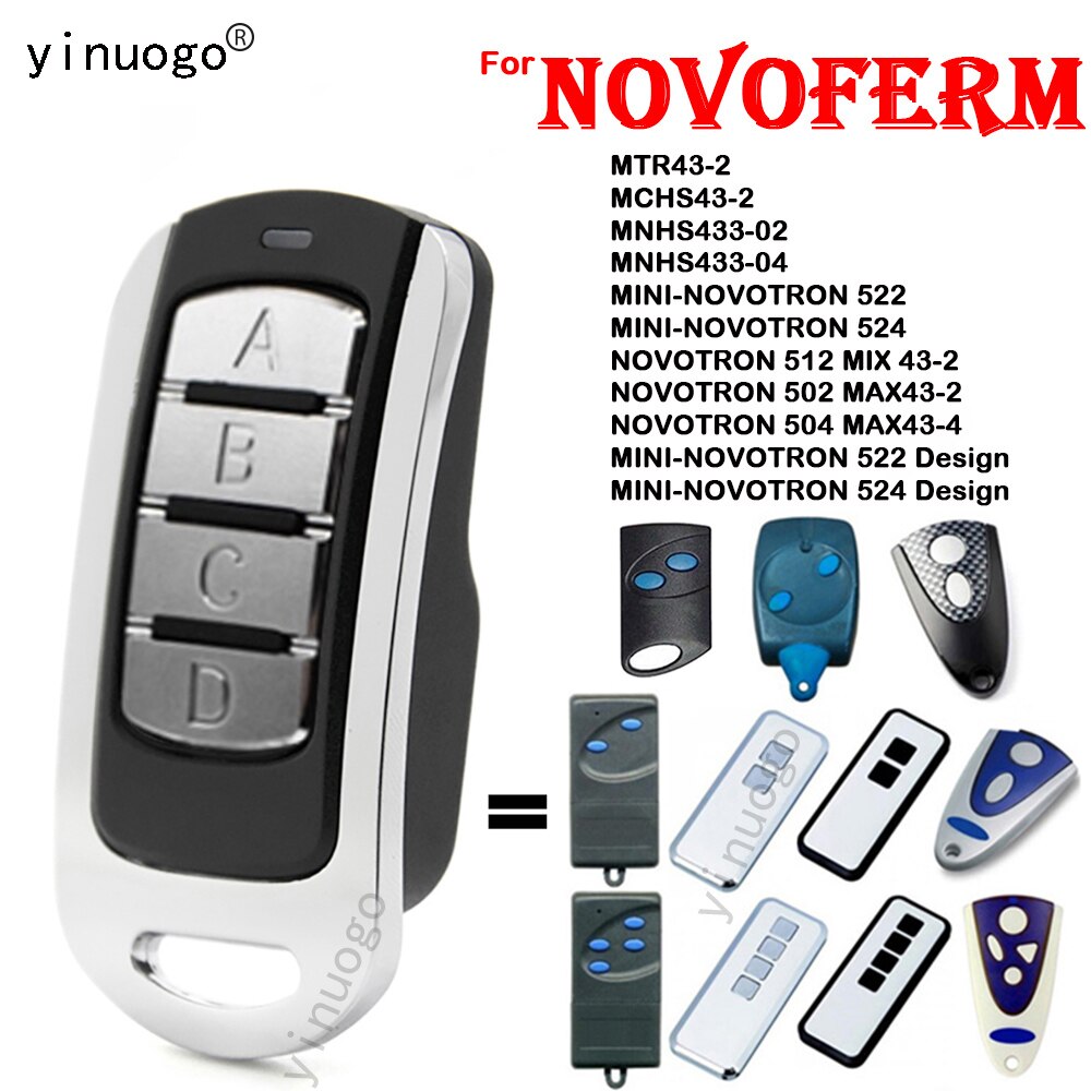 Télécommande Compatible Novoferm Novotron 502 504 512 522 524 - 433,92 MHz - 4 Boutons - Portée 50 M