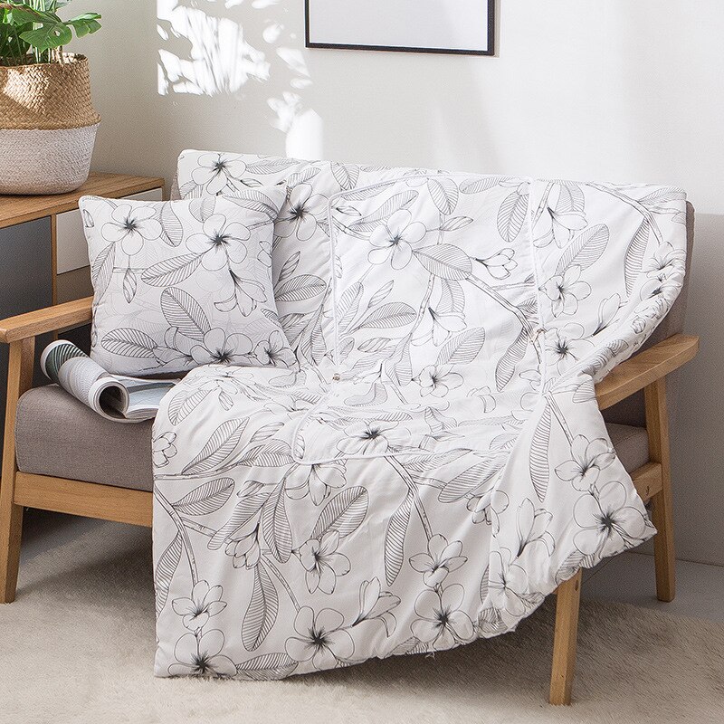 Pillow Quilt Dual-use Multi-Function Double Zipper Foldable Soft for Car Office Sofa P7Ding: Leaves Flower