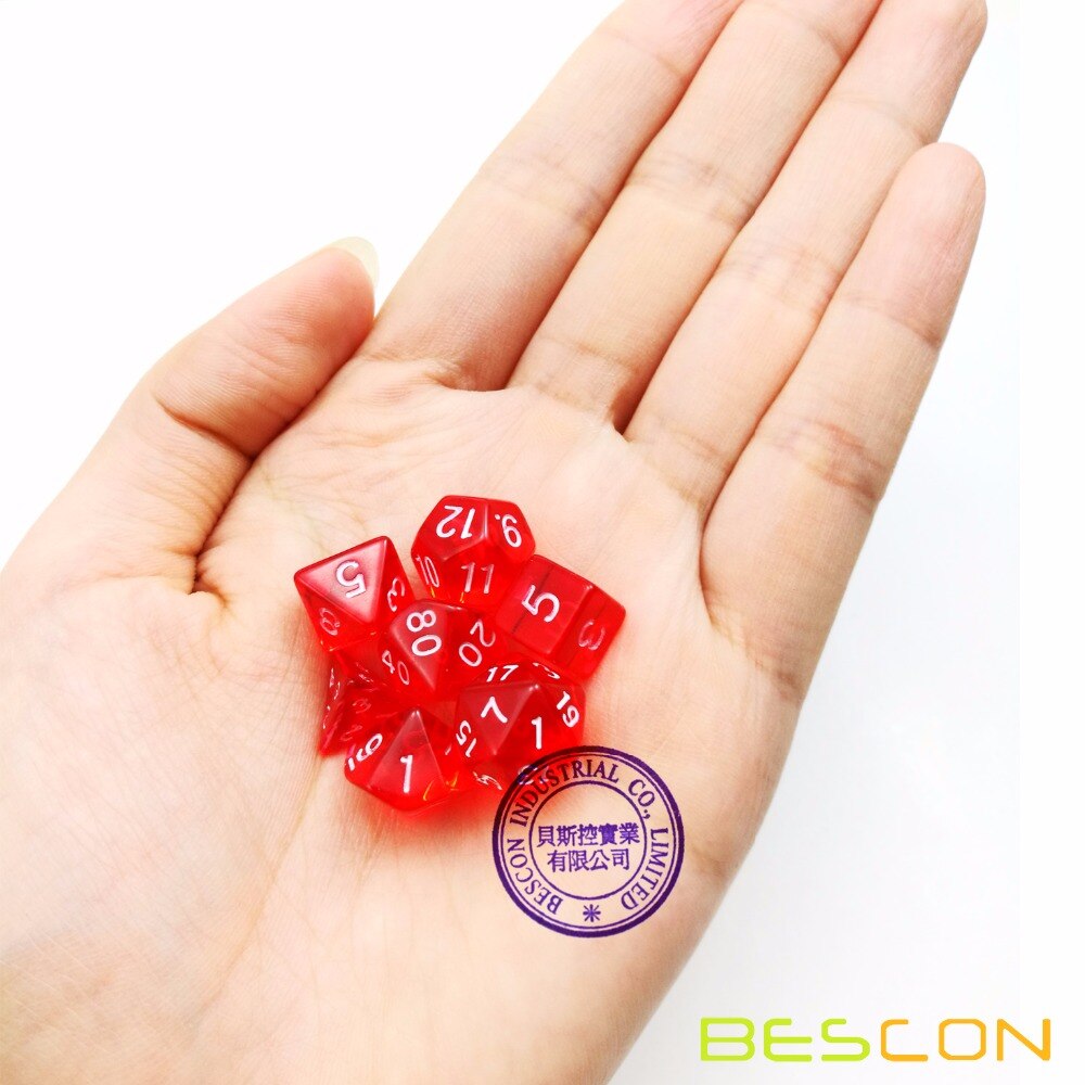 Bescon Mini Doorschijnende Polyhedral Rpg Dobbelstenen Set 10 Mm, kleine Rpg Rol Playing Game Dobbelstenen Set D4-D20 In Buis, Transparant Rood