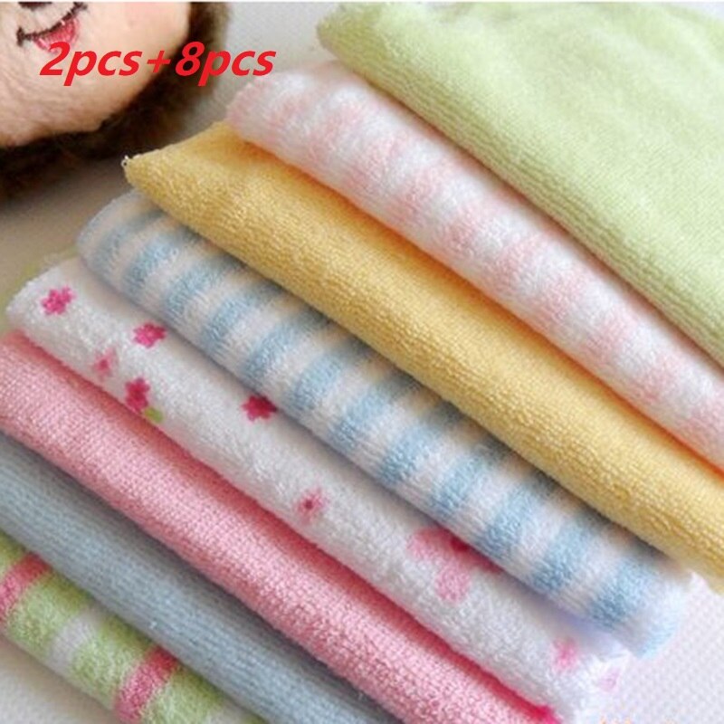 Toalla de Saliva bebé de algodón de punto puro para bebé, pañuelo cuadrado pequeño, toalla suave de dibujos animados para Saliva, toalla para la cara del bebé recién nacido: 2pcs01 and 8pcs02