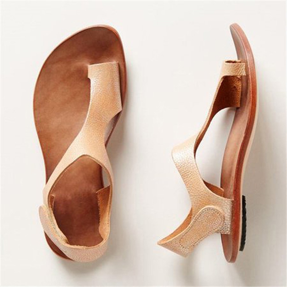sandalias romanas Primavera Verano Flip Flop zapatos casuales correa de tobillo romano plano Clip Toe zapatos de sandalia planos de cuero