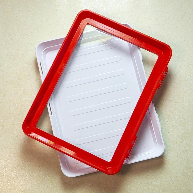 Rectangular Food Preservation Tray Stackable Food Fresh Tray Magic Elastic Fresh Tray Reusable Food Storage Container: Red