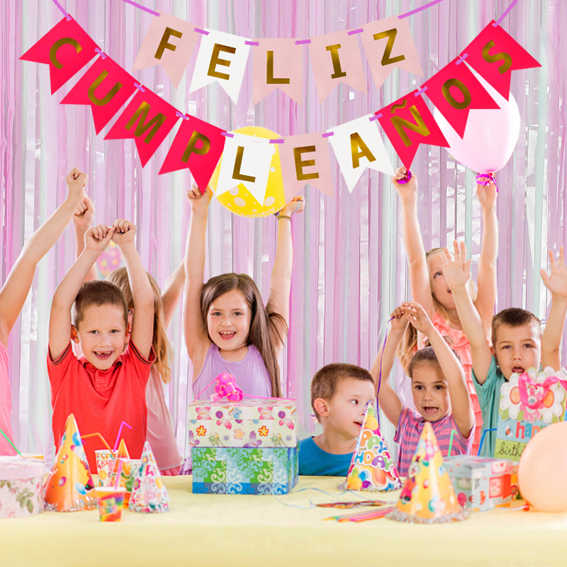 1 sett spansk gratulerer med dagen Bunting banner brev feliz cumpleaños papir krans bursdagsfest hengende flagg dekorasjon forsyning