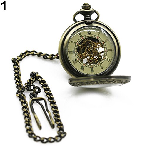 Unisex Vintage Arabische Cijfers Retro Stijl Bronzen Mechanische Pockets Horloge Romeinse Cijfers Quartz Ketting Zakken