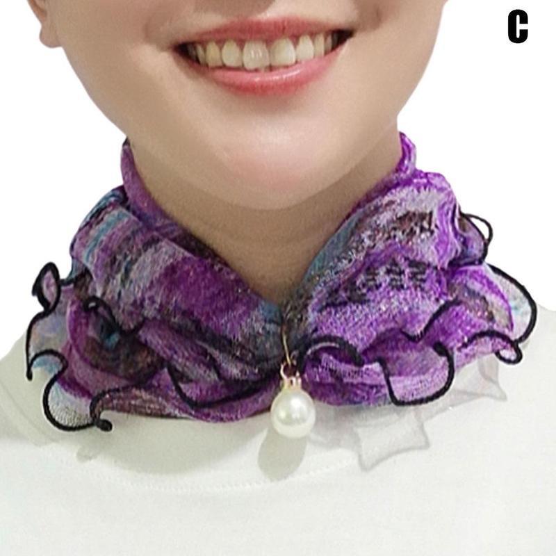 Pearl Lace Variety Scarf For Women Lady Silk Chiffon Scarf Lace Hair Variety Pearl Neck Bandana Scarves: C