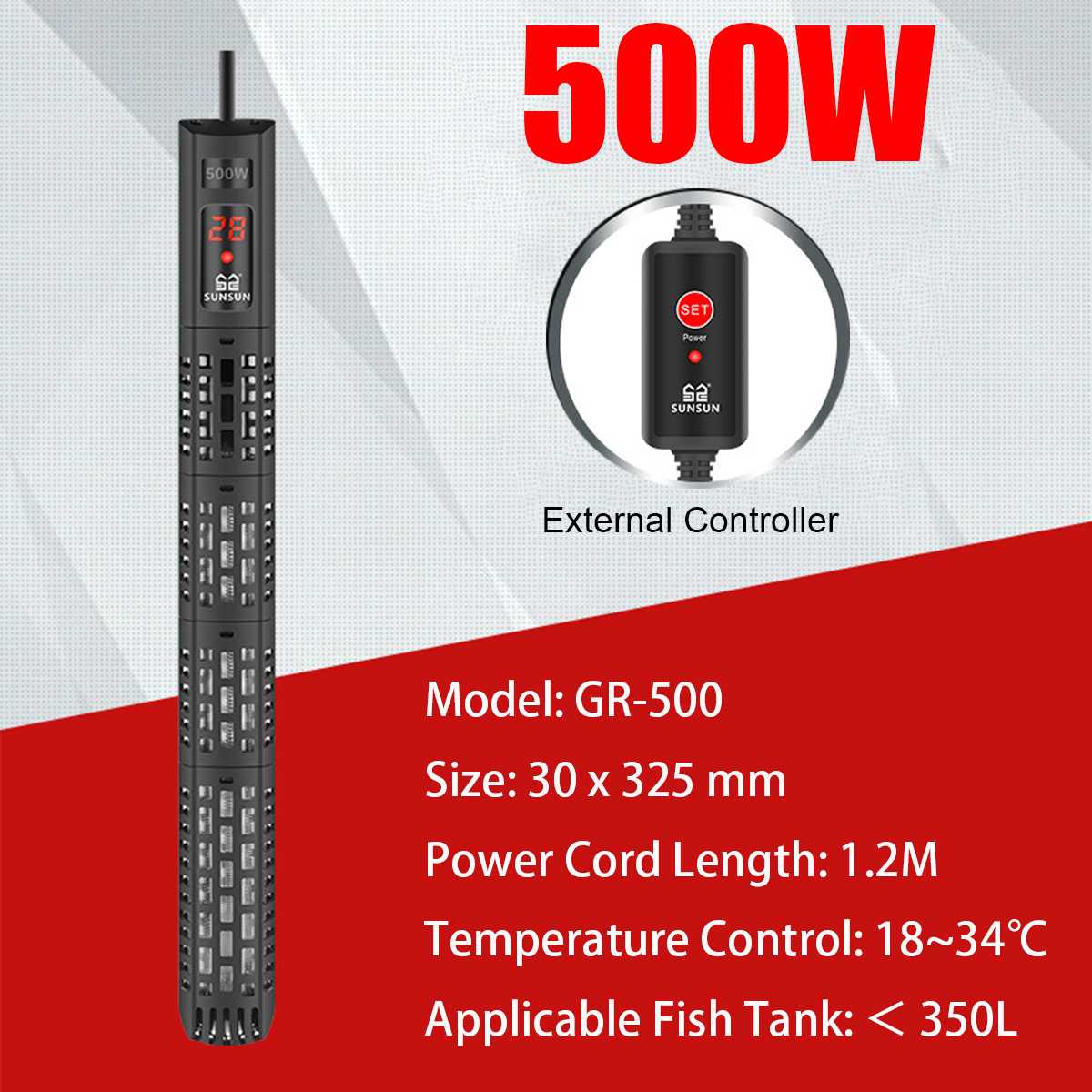 50w-500w akvarievarmestang intelligent lcd-skærm digital justerbar konstant temperaturkontrol akvariumvarmer: 500w