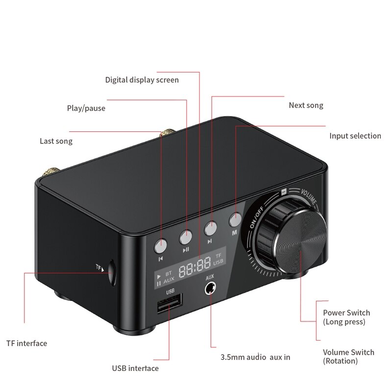 100W Digitale Bluetooth Klang Energie Verstärker Multi-frequenz Umwandlung HiFi Stereo Heimat Audio- Digital Auto Musik Verstärker