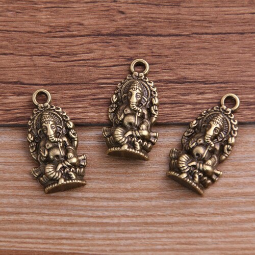 10PCS 14*27mm Elephant Buddha Pendant Three Color DIY Retro Jewelry Bracelet Necklace Charms Pendant: Antique Bronze Plated