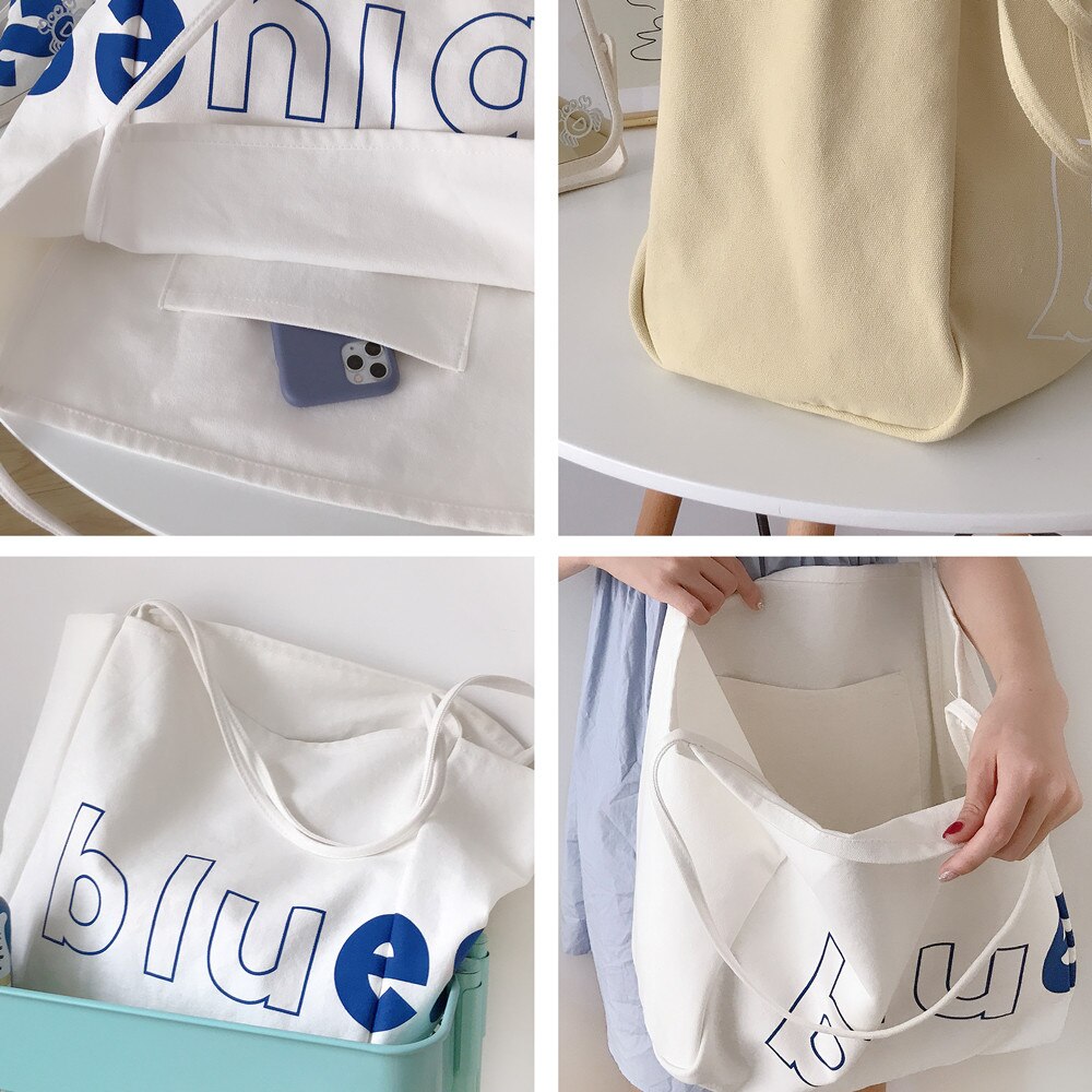 Women Canvas Alphabet Shoulder Bag Large Capacity Simple Totes Female Casual Cotton Cloth Handbags Girls Shopping School Bags