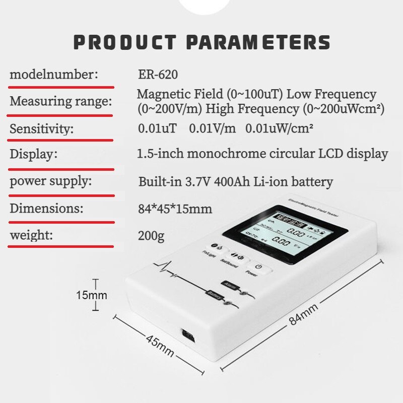 Professionele Elektromagnetische Straling Detector Emf Meter Hoge Precisie Draagbare Straling Dosimeter Monitor Computer Tester