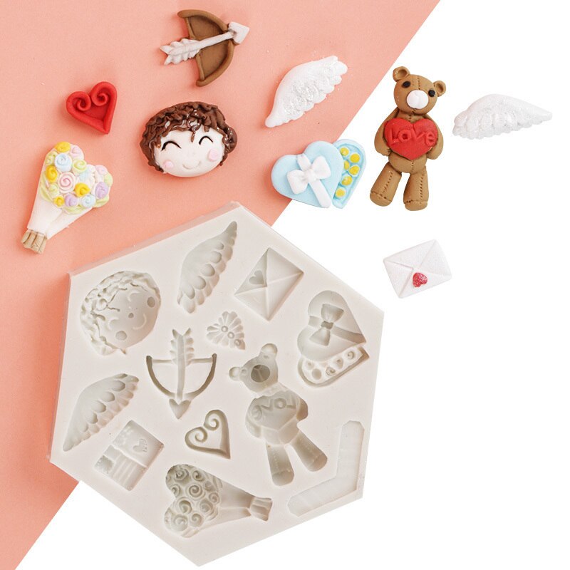 Mujiang 3D Angel Hart Cupcake Siliconen Mal Beer Snoep Chocolade Polymeer Klei Mallen Bruiloft Fondant Cake Decorating Gereedschap